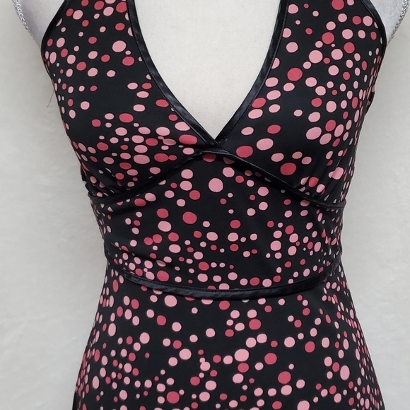 VINTAGE My Michelle Retro Bubble Print Halter Pin-up V-neck A-line Midi Dress - Picture 6 of 14